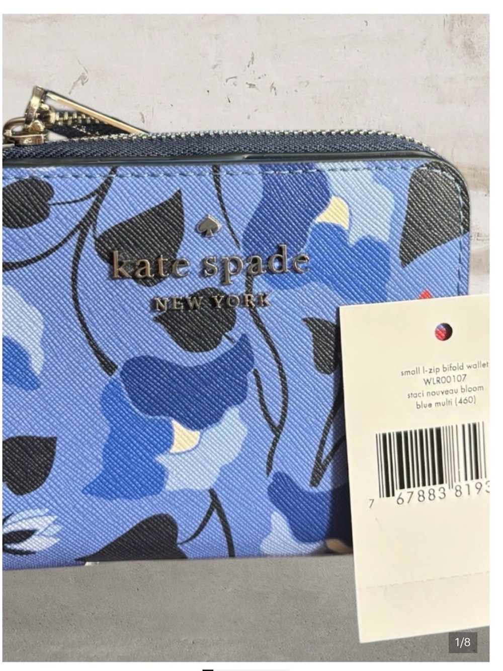 kate spade Blue Floral Bifold Zip Wallet, NWT